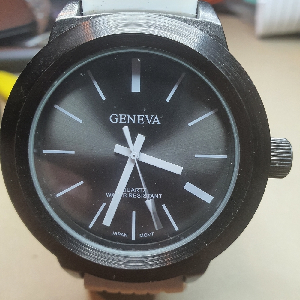 10/$20 Geneva M791G Black/White Silicone Men's Watch